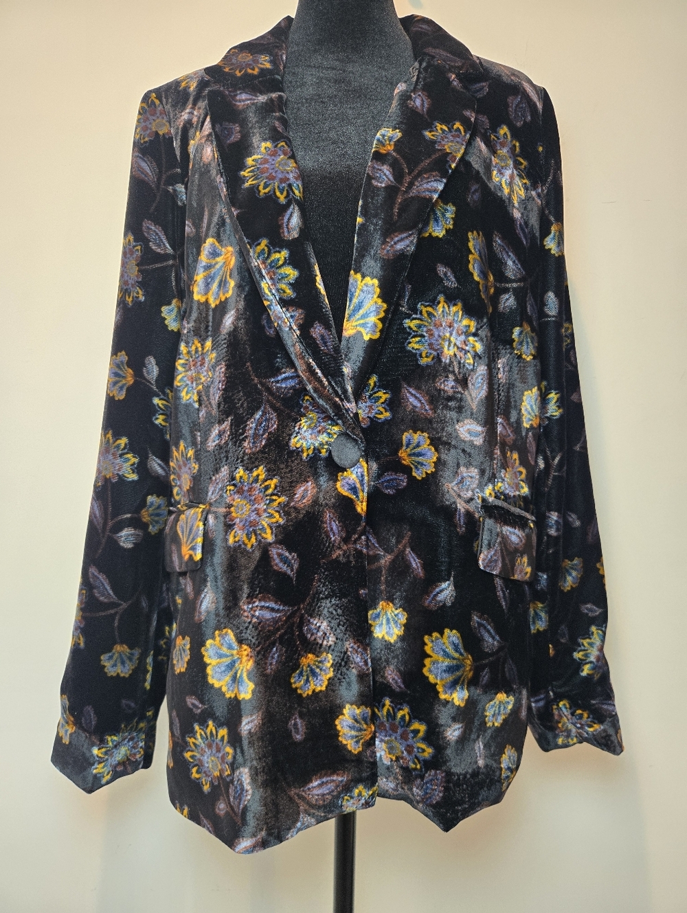 Rachel Zoe Blazer Women's Medium Velvet Flowers Retro Cottagecore Velour 90s Y2k - Picture 4 of 10